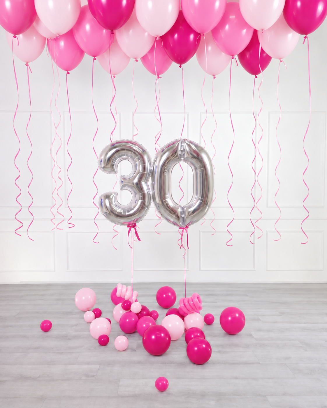 Ana Karina Balloons pink is hot ceiling balloon arrangement and number set