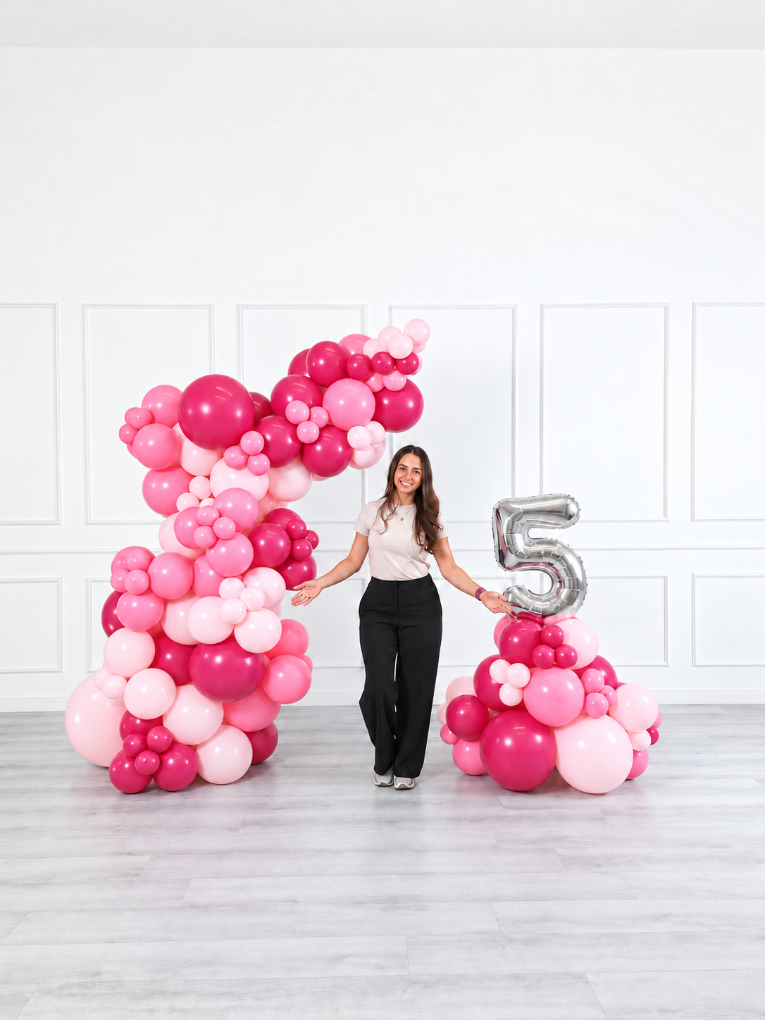 Ana Karina Balloons pink is hot freestanding balloon garland and number stack set, additional product image