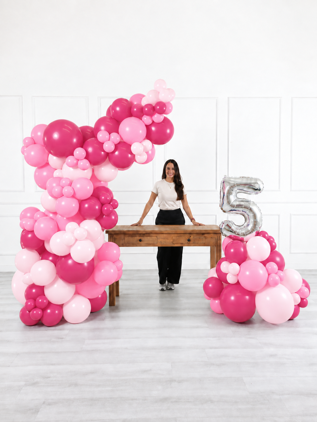 Ana Karina Balloons pink is hot freestanding balloon garland and number stack set, additional product image