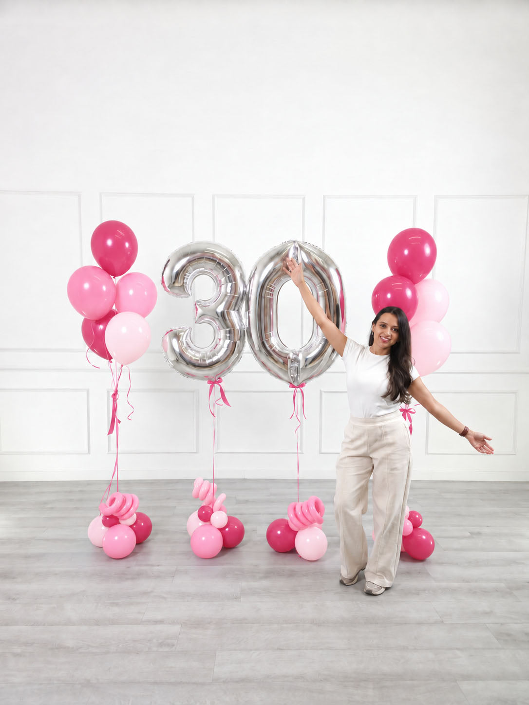 Ana Karina Balloons pink is hot milestone number and balloon bunches set, additional product image