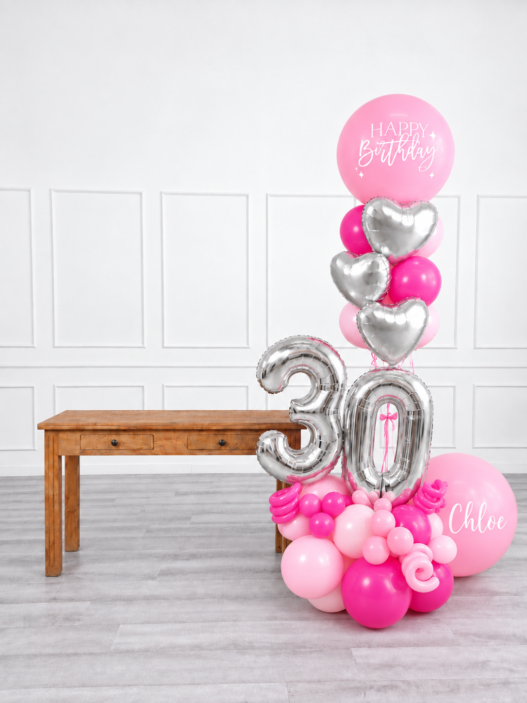 Ana Karina Balloons pink is hot personalized balloon bouquet with foil hearts, additional product image