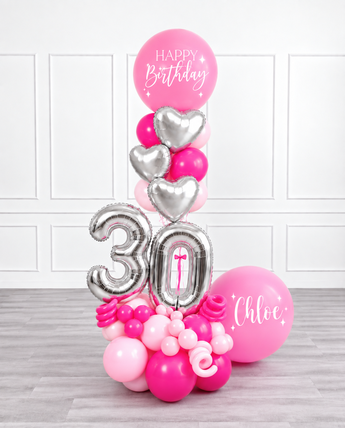 Ana Karina Balloons pink is hot personalized balloon bouquet with foil hearts
