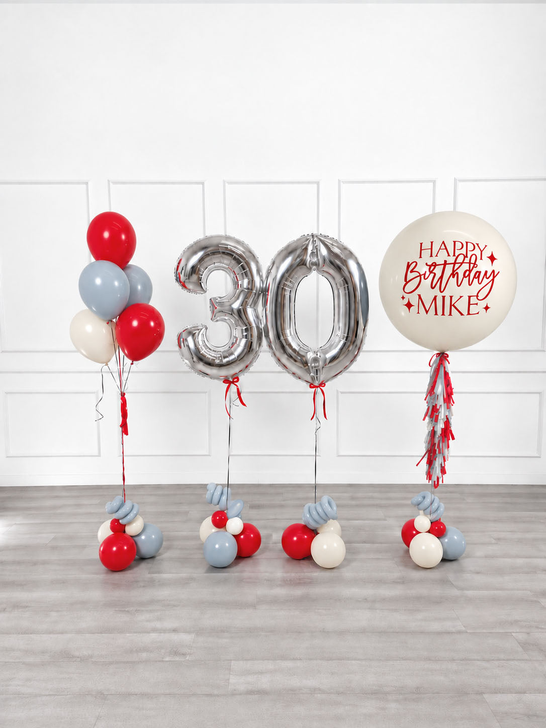 Ana Karina Balloons scarlet frost personalized birthday balloon set classic