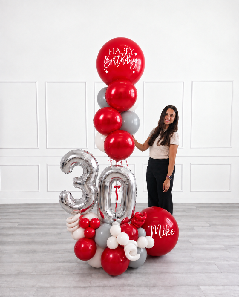 Ana Karina Balloons scarlet frost personalized balloon bouquet with foil hearts, additional product image