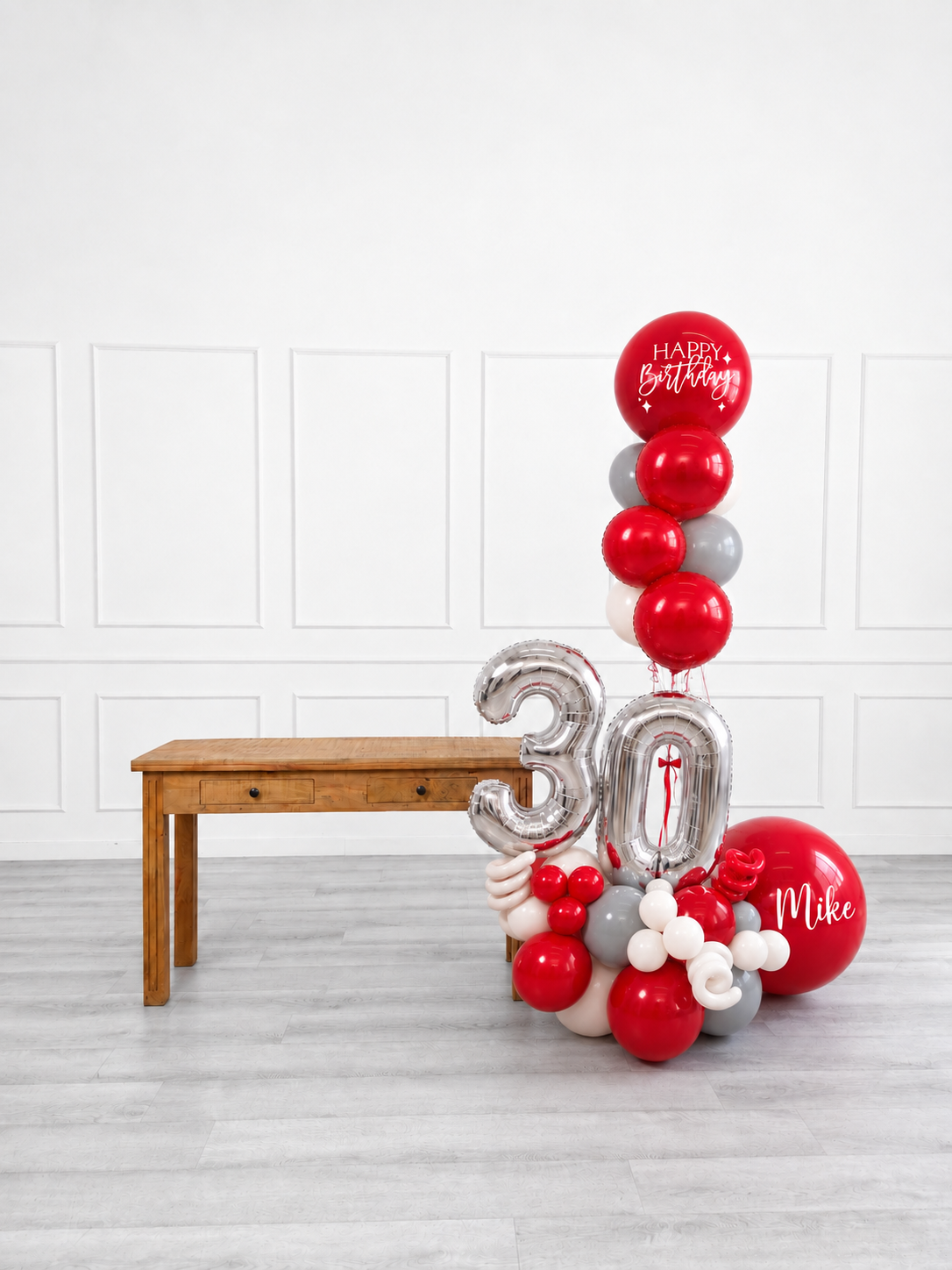 Ana Karina Balloons scarlet frost personalized balloon bouquet with foil hearts, additional product image