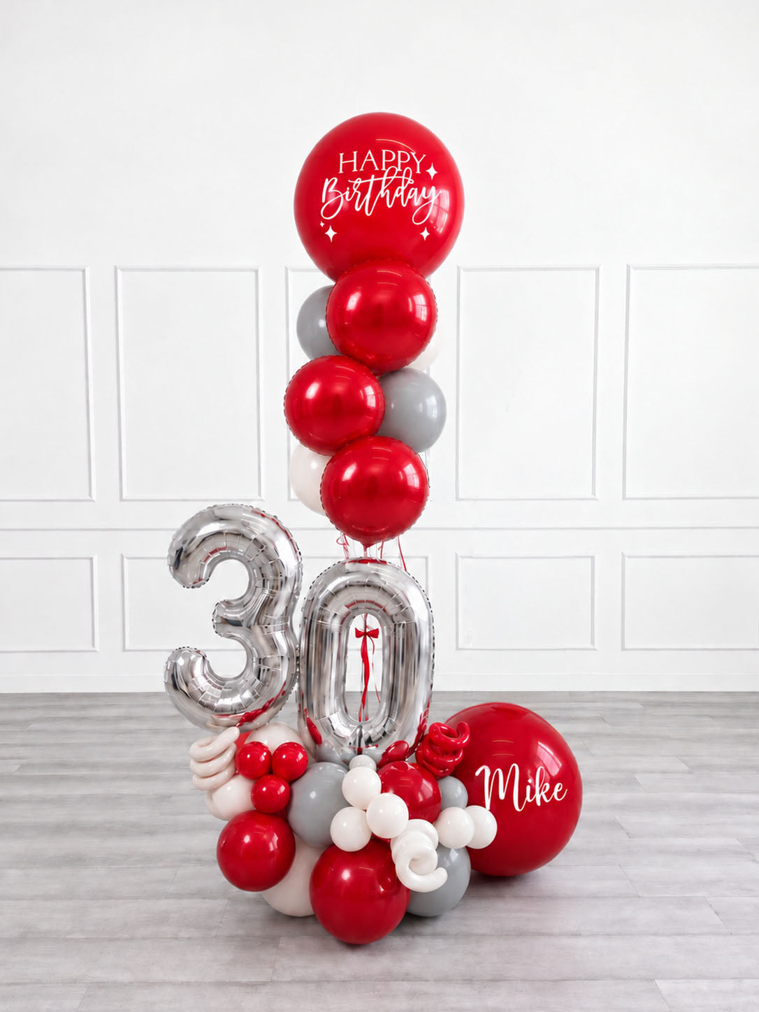 Ana Karina Balloons scarlet frost personalized balloon bouquet with foil hearts