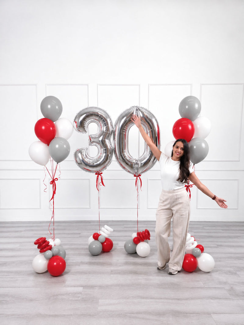 Ana Karina Balloons scarlet frost milestone number and balloon bunches set, additional product image