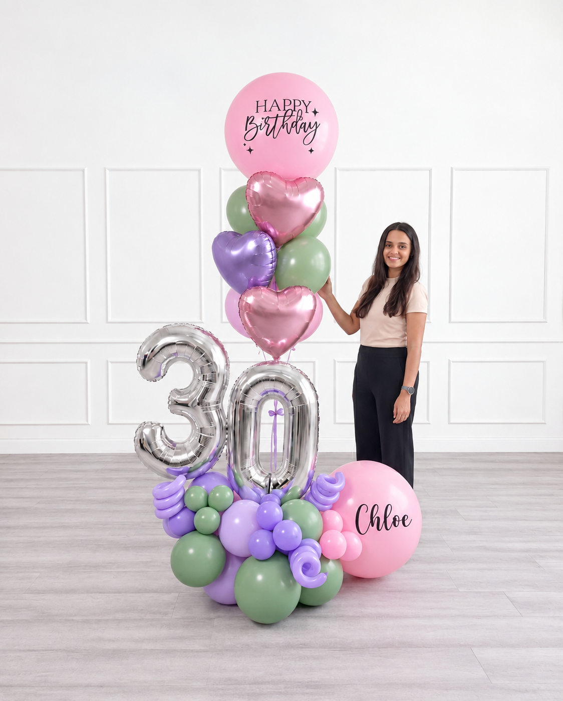 Ana Karina Balloons secret garden personalized balloon bouquet with foil hearts, additional product image
