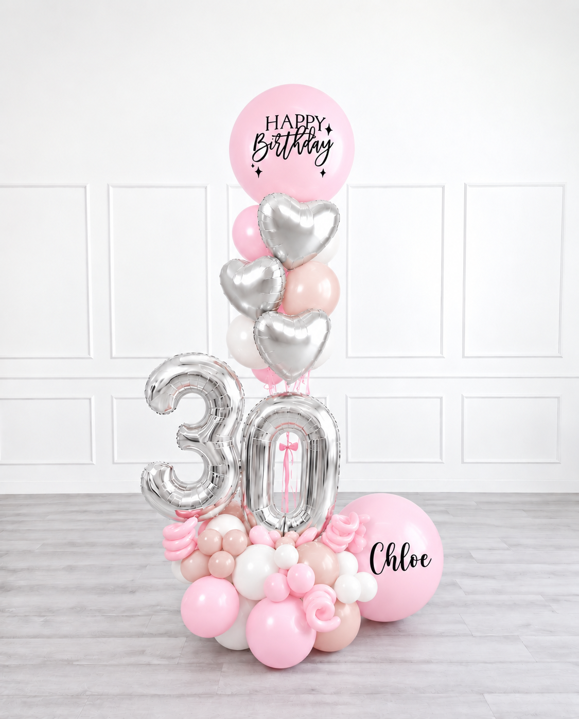 Ana Karina Balloons sweet pink personalized balloon bouquet with foil hearts