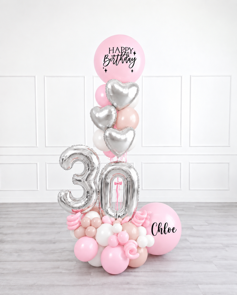 Ana Karina Balloons sweet pink personalized balloon bouquet with foil hearts