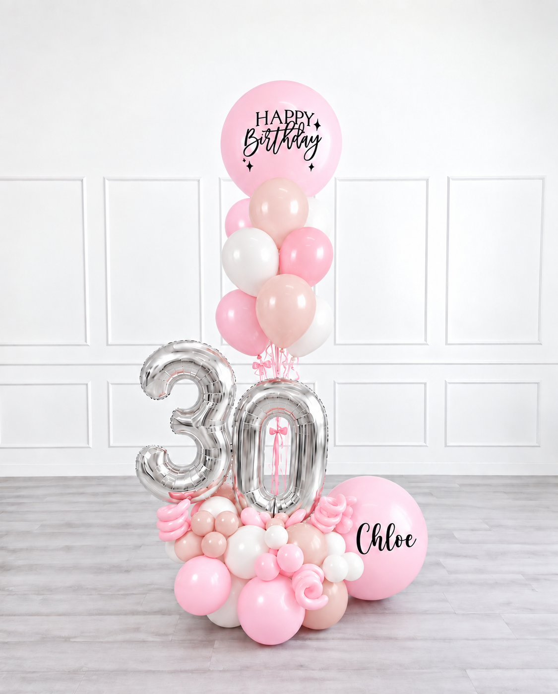 Ana Karina Balloons sweet pink personalized balloon bouquet with classic balloons