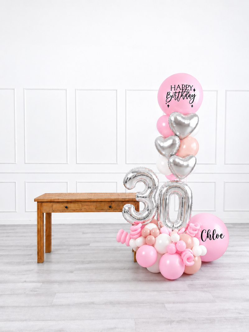 Ana Karina Balloons sweet pink personalized balloon bouquet with foil hearts, additional product image