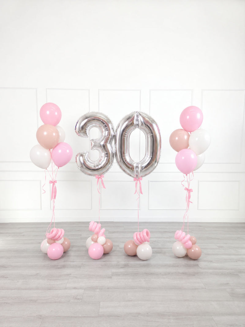 Ana Karina Balloons sweet pink milestone number and balloon bunches set