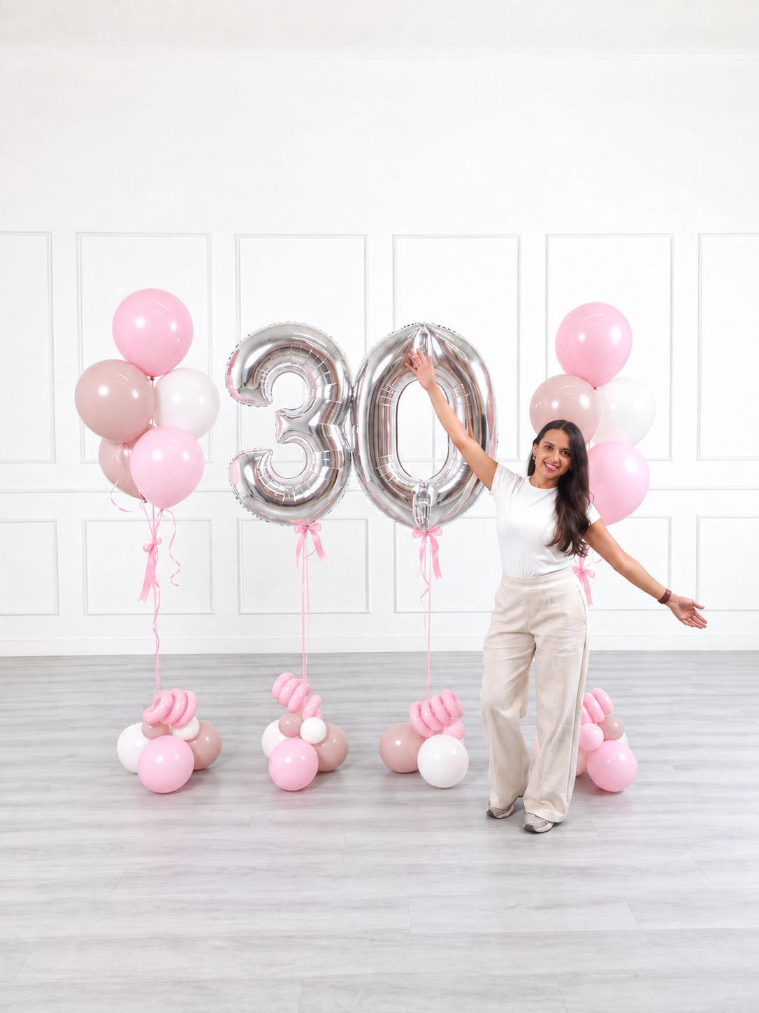 Ana Karina Balloons sweet pink milestone number and balloon bunches set, additional product image