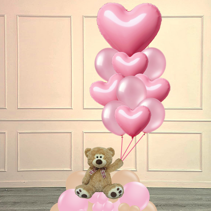 Valentine's Teddy & Hearts Balloon Arrangement