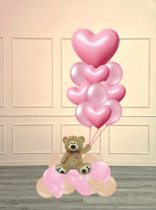 Valentine's Teddy & Hearts Balloon Arrangement