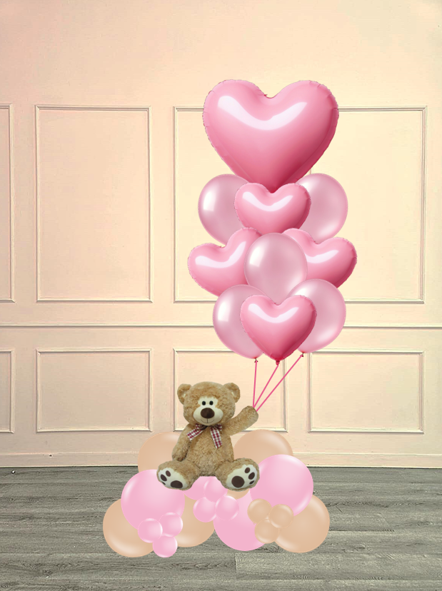 Valentine's Teddy & Hearts Balloon Arrangement