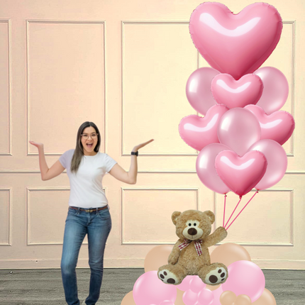 Valentine's Teddy & Hearts Balloon Arrangement