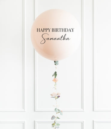 Personalized Jumbo Balloon with greenery and lights - Blush
